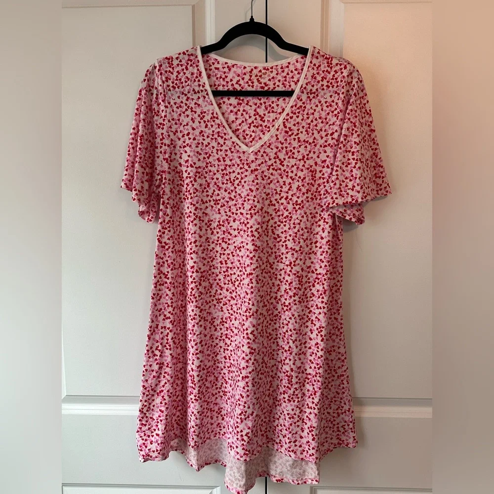 Kate Spade Confetti Heart Sleep Shirt Short Sleeve V-neck Multicolor Size Small